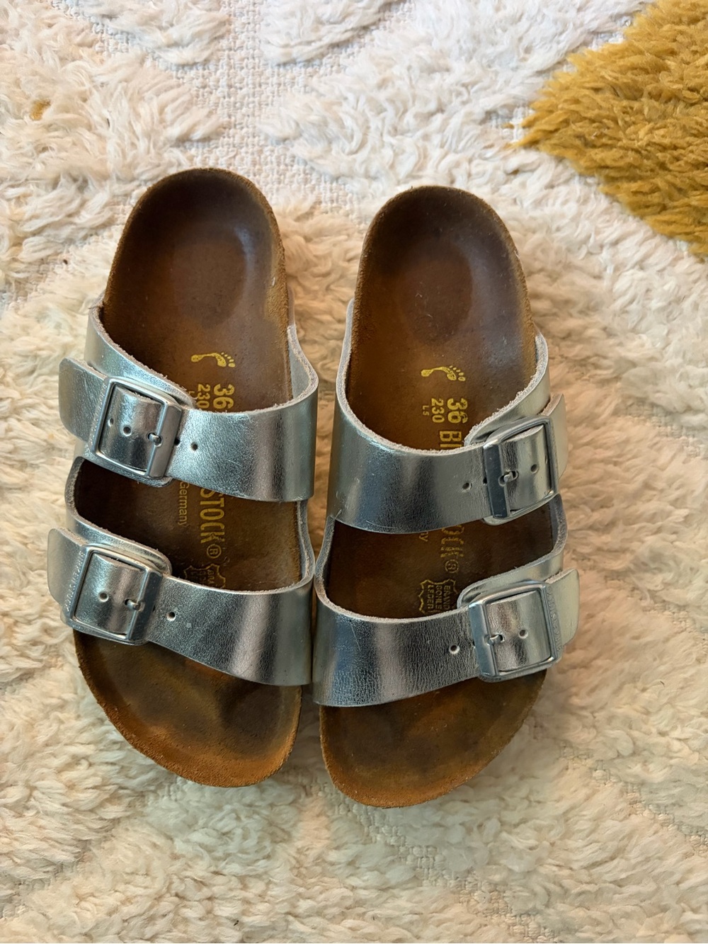 Birkenstock Silver Double-Buckle Slide Sandals 36